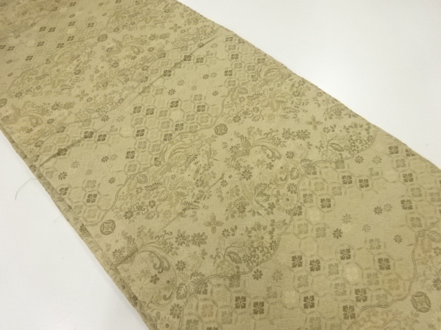 アンティーク　花鳥に宝尽くし模様織出し丸帯（材料）